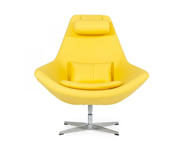 Homeroots Modern Yellow Faux Leather And Steel Swivel Chair   473830