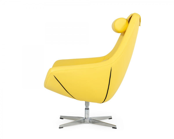 Homeroots Modern Yellow Faux Leather And Steel Swivel Chair   473830