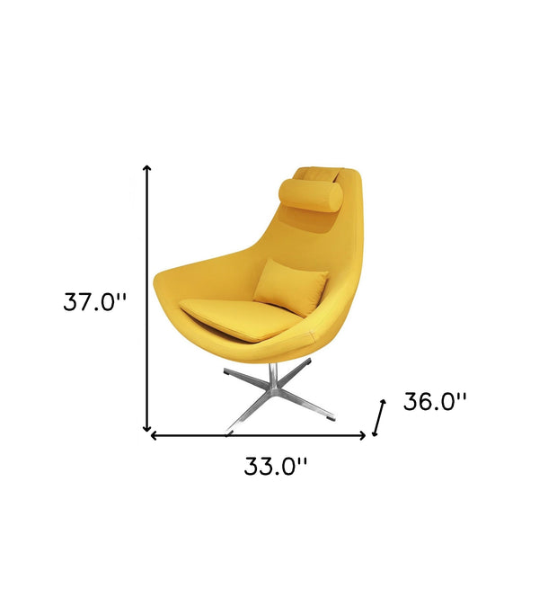 Homeroots Modern Yellow Faux Leather And Steel Swivel Chair   473830