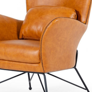 Homeroots 35" Carmel Brown Faux Leather Shelter Style Accent Chair   473831