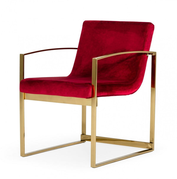 Homeroots 32" Lux Red Velvet And Gold Armchair   473832