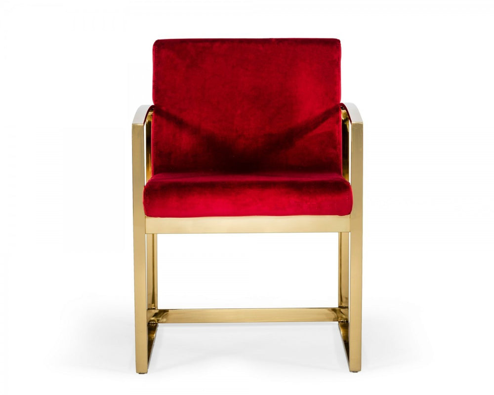 Homeroots 32" Lux Red Velvet And Gold Armchair   473832