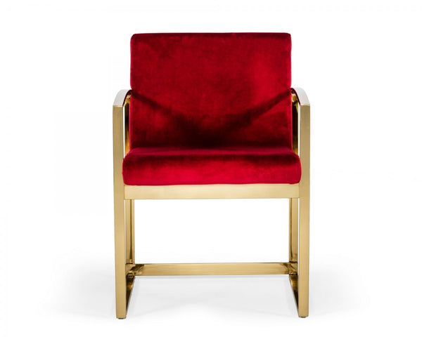 Homeroots 32" Lux Red Velvet And Gold Armchair   473832