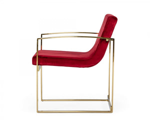 Homeroots 32" Lux Red Velvet And Gold Armchair   473832