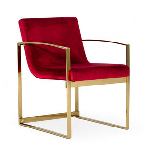 Homeroots 32" Lux Red Velvet And Gold Armchair   473832