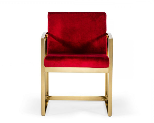 Homeroots 32" Lux Red Velvet And Gold Armchair   473832