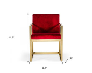 Homeroots 32" Lux Red Velvet And Gold Armchair   473832