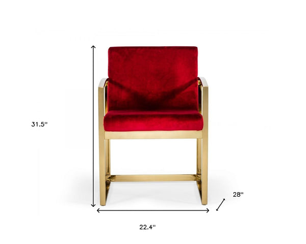 Homeroots 32" Lux Red Velvet And Gold Armchair   473832