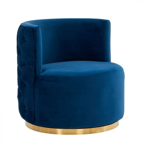 Homeroots Stylish Blue Velvet And Gold Steel Chair   473833
