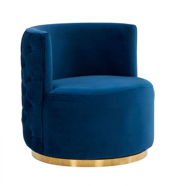 Homeroots Stylish Blue Velvet And Gold Steel Chair   473833