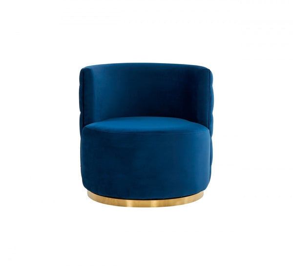Homeroots Stylish Blue Velvet And Gold Steel Chair   473833