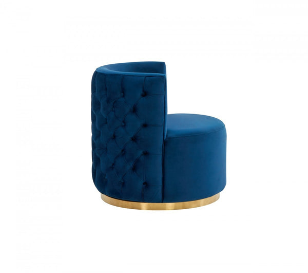 Homeroots Stylish Blue Velvet And Gold Steel Chair   473833