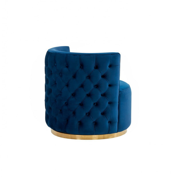 Homeroots Stylish Blue Velvet And Gold Steel Chair   473833