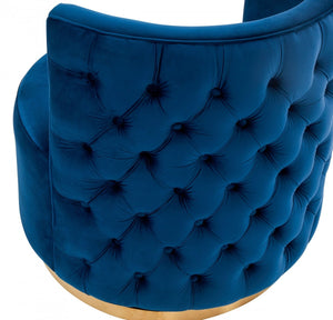 Homeroots Stylish Blue Velvet And Gold Steel Chair   473833