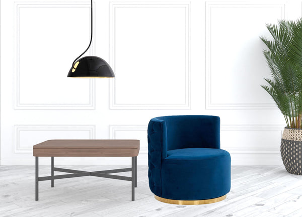 Homeroots Stylish Blue Velvet And Gold Steel Chair   473833