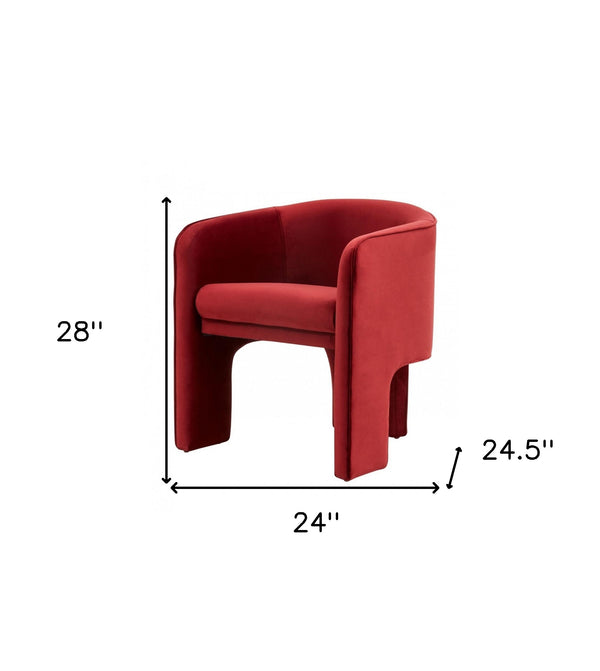 Homeroots 28" Contemporary Dark Burnt Orange Velvet Three Legged Chair   473838