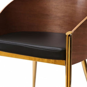 Homeroots 28" Modern Walnut Black And Gold Stylish Faux Leather Accent Chair   473846