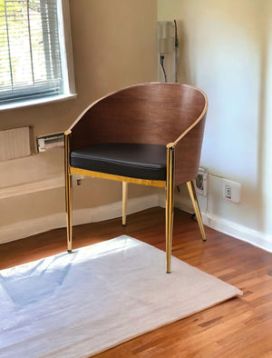 Homeroots 28" Modern Walnut Black And Gold Stylish Faux Leather Accent Chair   473846