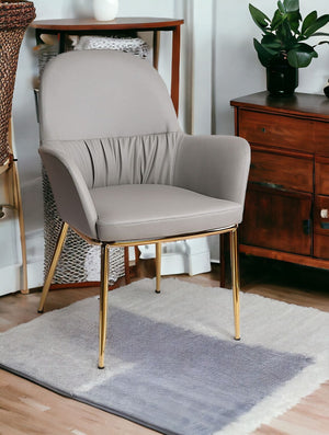 Homeroots 34" Mod Gray Faux Leather And Gold Accent Chair   473847