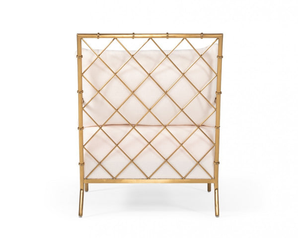 Homeroots Stylish White And Gold Velvet A Frame Accent Chair   473848