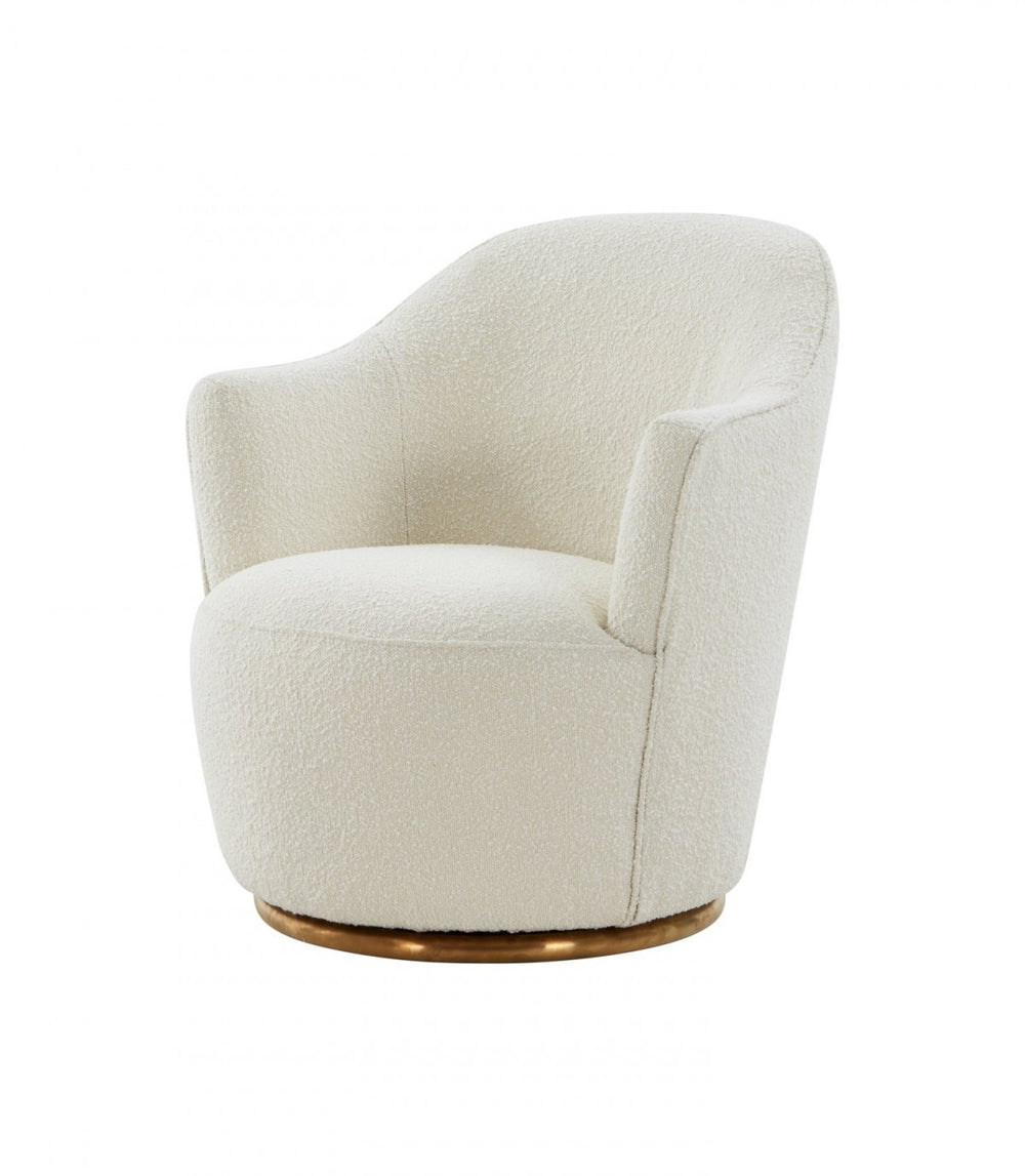 Homeroots Stylish Sherpa And Gold Metal Swivel Chair   473849