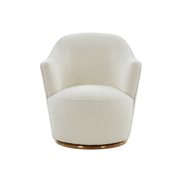 Homeroots Stylish Sherpa And Gold Metal Swivel Chair   473849