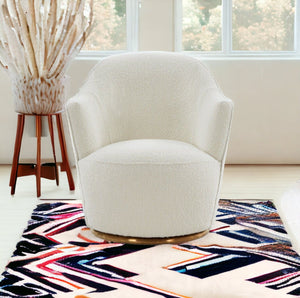 Homeroots Stylish Sherpa And Gold Metal Swivel Chair   473849