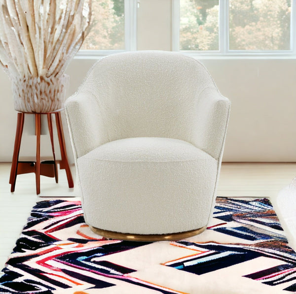 Homeroots Stylish Sherpa And Gold Metal Swivel Chair   473849