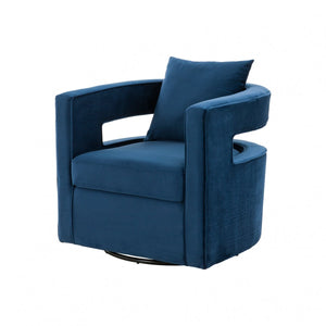 Homeroots Stylish Blue Velvet Swivel Chair   473850