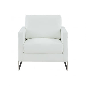 Homeroots 34" White And Silver Faux Leather Arm Chair   473852