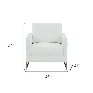 Homeroots 34" White And Silver Faux Leather Arm Chair   473852