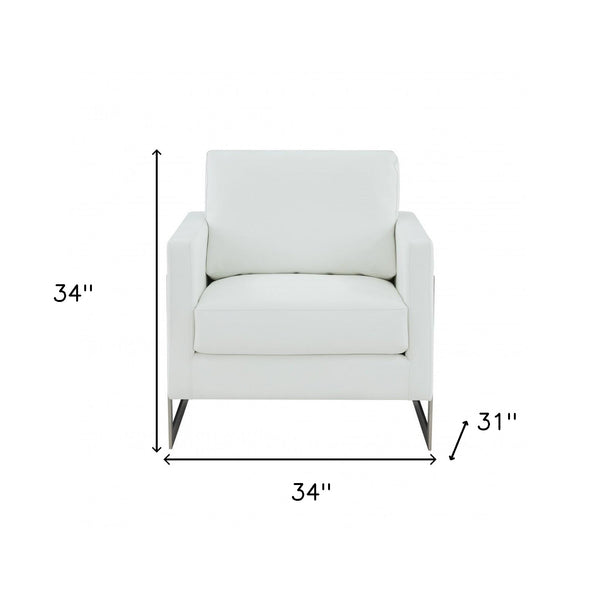 Homeroots 34" White And Silver Faux Leather Arm Chair   473852