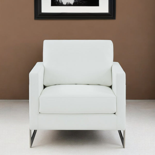 Homeroots 34" White And Silver Faux Leather Arm Chair   473852