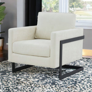 Homeroots 31" Cream And Black Fabric Club Chair   473853