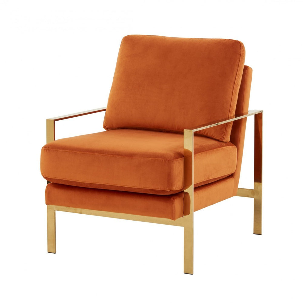Homeroots Stylish Orange And Gold Accent Chair   473854