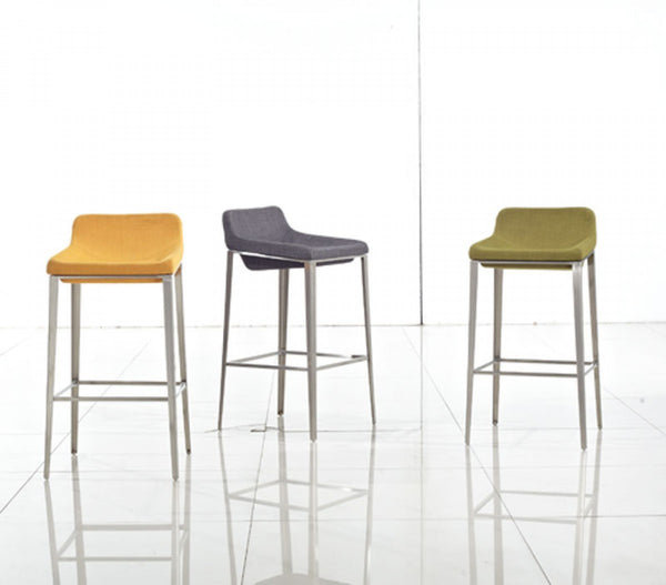 Homeroots 30" Yellow And Gray Stainless Steel Low Back Bar Height Bar Chair   473857