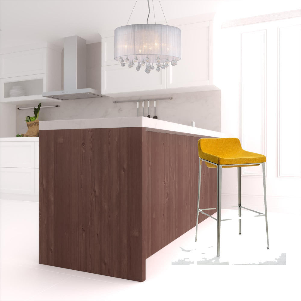 Homeroots 30" Yellow And Gray Stainless Steel Low Back Bar Height Bar Chair   473857