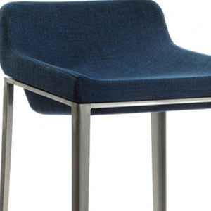 Homeroots 30" Blue And Silver Stainless Steel Low Back Bar Height Bar Chair   473858