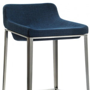 Homeroots 30" Blue And Silver Stainless Steel Low Back Bar Height Bar Chair   473858