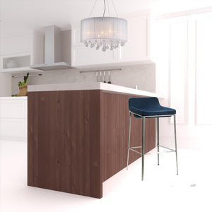 Homeroots 30" Blue And Silver Stainless Steel Low Back Bar Height Bar Chair   473858