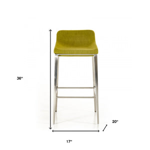 Homeroots 30" Green And Silver Stainless Steel Low Back Bar Height Bar Chair   473859