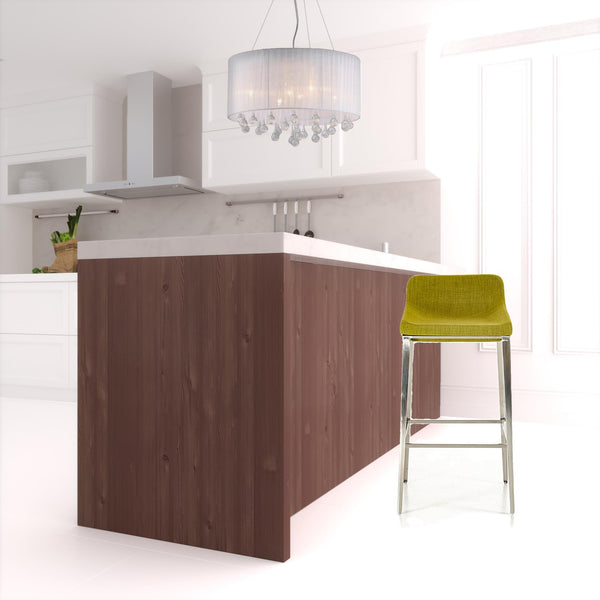 Homeroots 30" Green And Silver Stainless Steel Low Back Bar Height Bar Chair   473859