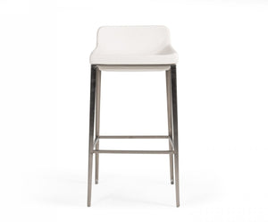 Homeroots 30" White And Silver Faux Leather And Stainless Steel Low Back Bar Height Bar Chair   473860
