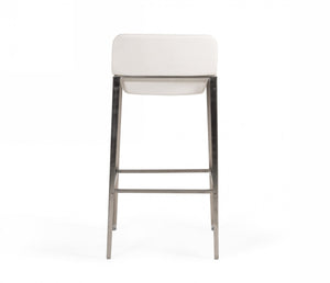 Homeroots 30" White And Silver Faux Leather And Stainless Steel Low Back Bar Height Bar Chair   473860