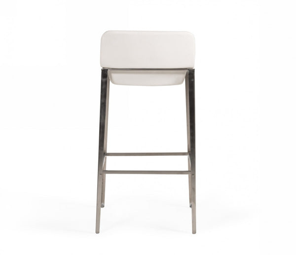 Homeroots 30" White And Silver Faux Leather And Stainless Steel Low Back Bar Height Bar Chair   473860