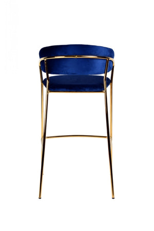 Homeroots Set Of Two 30" Dark Blue And Gold Steel Low Back Bar Height Bar Chairs   473861