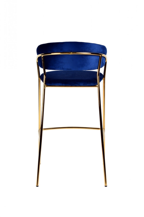 Homeroots Set Of Two 30" Dark Blue And Gold Steel Low Back Bar Height Bar Chairs   473861