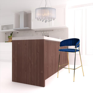 Homeroots Set Of Two 30" Dark Blue And Gold Steel Low Back Bar Height Bar Chairs   473861