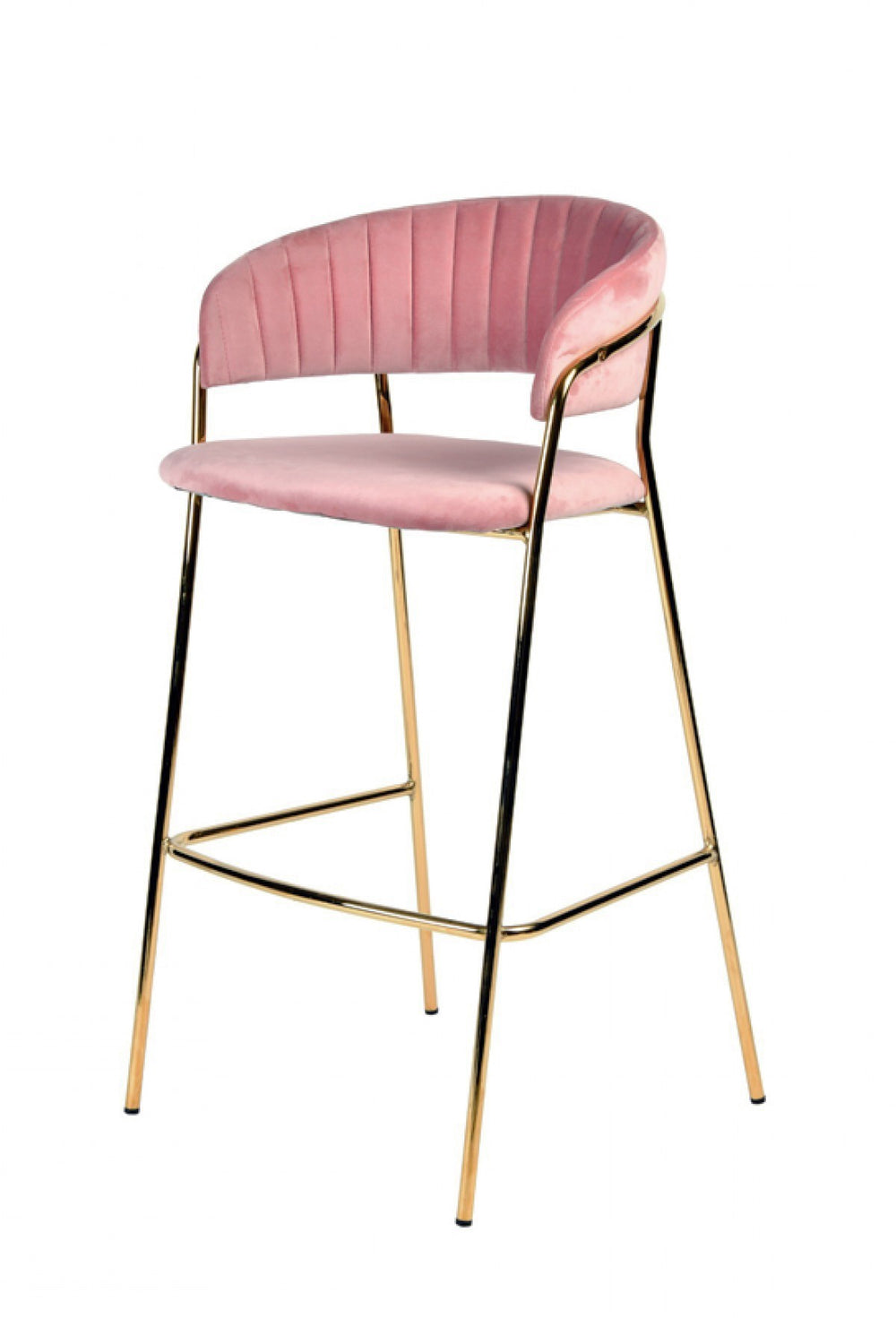 Homeroots Set Of Two 30" Pink And Gold Steel Low Back Bar Height Bar Chairs   473862