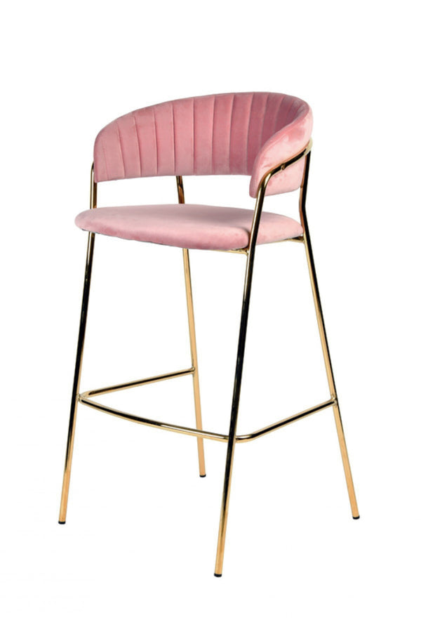 Homeroots Set Of Two 30" Pink And Gold Steel Low Back Bar Height Bar Chairs   473862